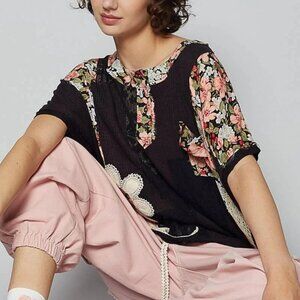 POL - Boho Patchwork Short Sleeve Top